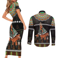 Ivory Coast Festival Of Masks Couples Matching Short Sleeve Bodycon Dress and Long Sleeve Button Shirt Traditional Zaouli Dance LT05 - Wonder Print Shop