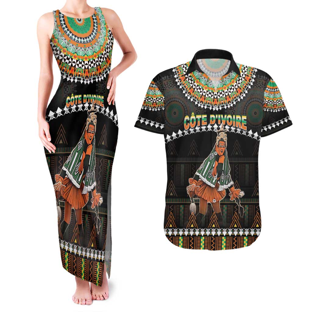 Ivory Coast Festival Of Masks Couples Matching Tank Maxi Dress and Hawaiian Shirt Traditional Zaouli Dance LT05 - Wonder Print Shop
