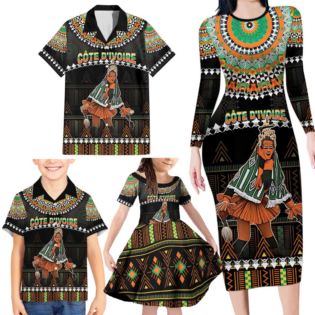 Ivory Coast Festival Of Masks Family Matching Long Sleeve Bodycon Dress and Hawaiian Shirt Traditional Zaouli Dance LT05 - Wonder Print Shop