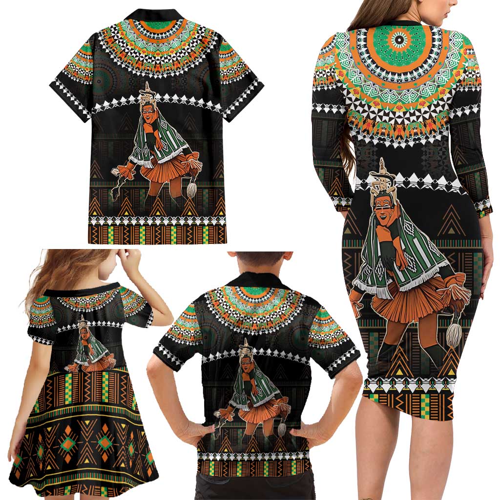 Ivory Coast Festival Of Masks Family Matching Long Sleeve Bodycon Dress and Hawaiian Shirt Traditional Zaouli Dance LT05 - Wonder Print Shop