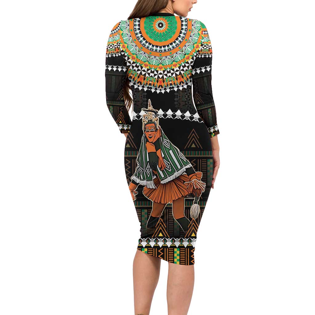 Ivory Coast Festival Of Masks Family Matching Long Sleeve Bodycon Dress and Hawaiian Shirt Traditional Zaouli Dance LT05 - Wonder Print Shop