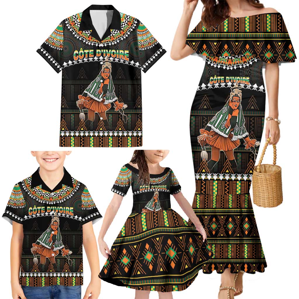 Ivory Coast Festival Of Masks Family Matching Mermaid Dress and Hawaiian Shirt Traditional Zaouli Dance LT05 - Wonder Print Shop