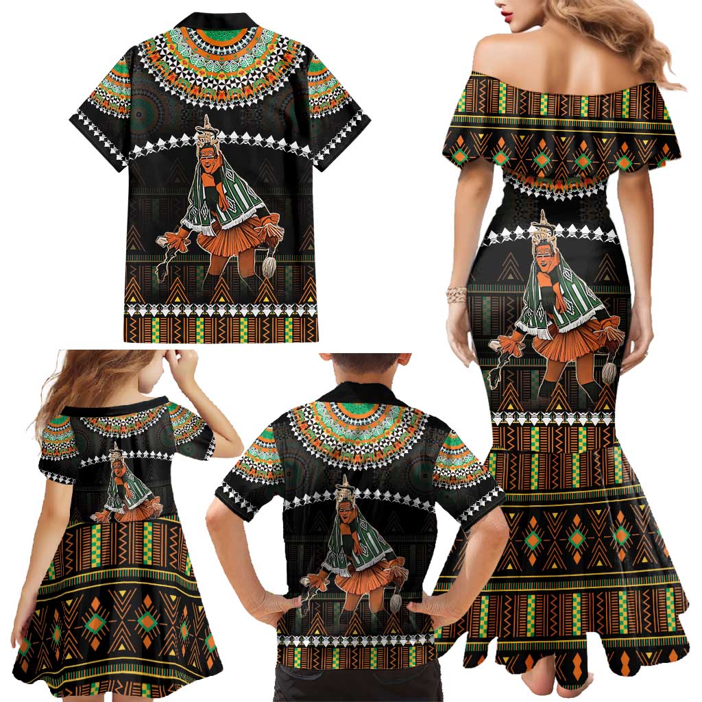 Ivory Coast Festival Of Masks Family Matching Mermaid Dress and Hawaiian Shirt Traditional Zaouli Dance LT05 - Wonder Print Shop