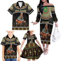 Ivory Coast Festival Of Masks Family Matching Off The Shoulder Long Sleeve Dress and Hawaiian Shirt Traditional Zaouli Dance LT05 - Wonder Print Shop