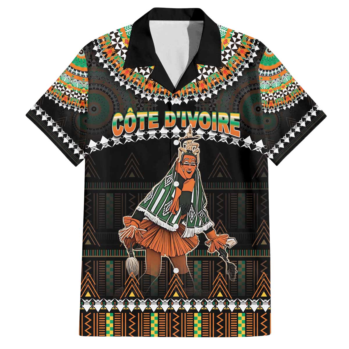Ivory Coast Festival Of Masks Family Matching Off The Shoulder Long Sleeve Dress and Hawaiian Shirt Traditional Zaouli Dance LT05 - Wonder Print Shop