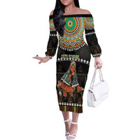Ivory Coast Festival Of Masks Family Matching Off The Shoulder Long Sleeve Dress and Hawaiian Shirt Traditional Zaouli Dance LT05 - Wonder Print Shop