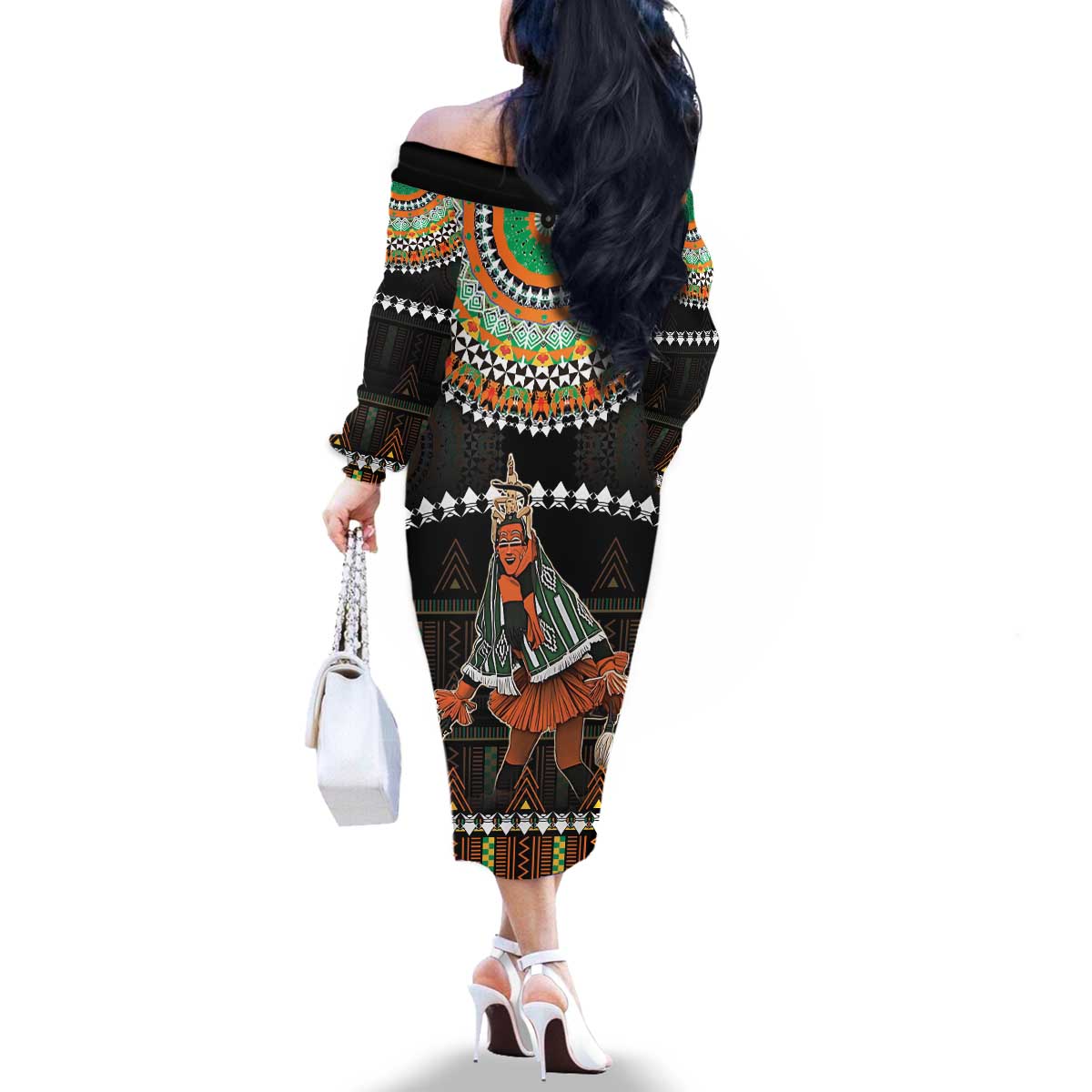 Ivory Coast Festival Of Masks Family Matching Off The Shoulder Long Sleeve Dress and Hawaiian Shirt Traditional Zaouli Dance LT05 - Wonder Print Shop
