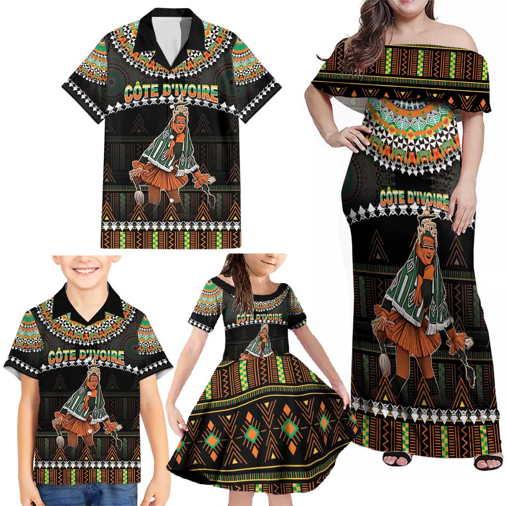 Ivory Coast Festival Of Masks Family Matching Off Shoulder Maxi Dress and Hawaiian Shirt Traditional Zaouli Dance LT05 - Wonder Print Shop