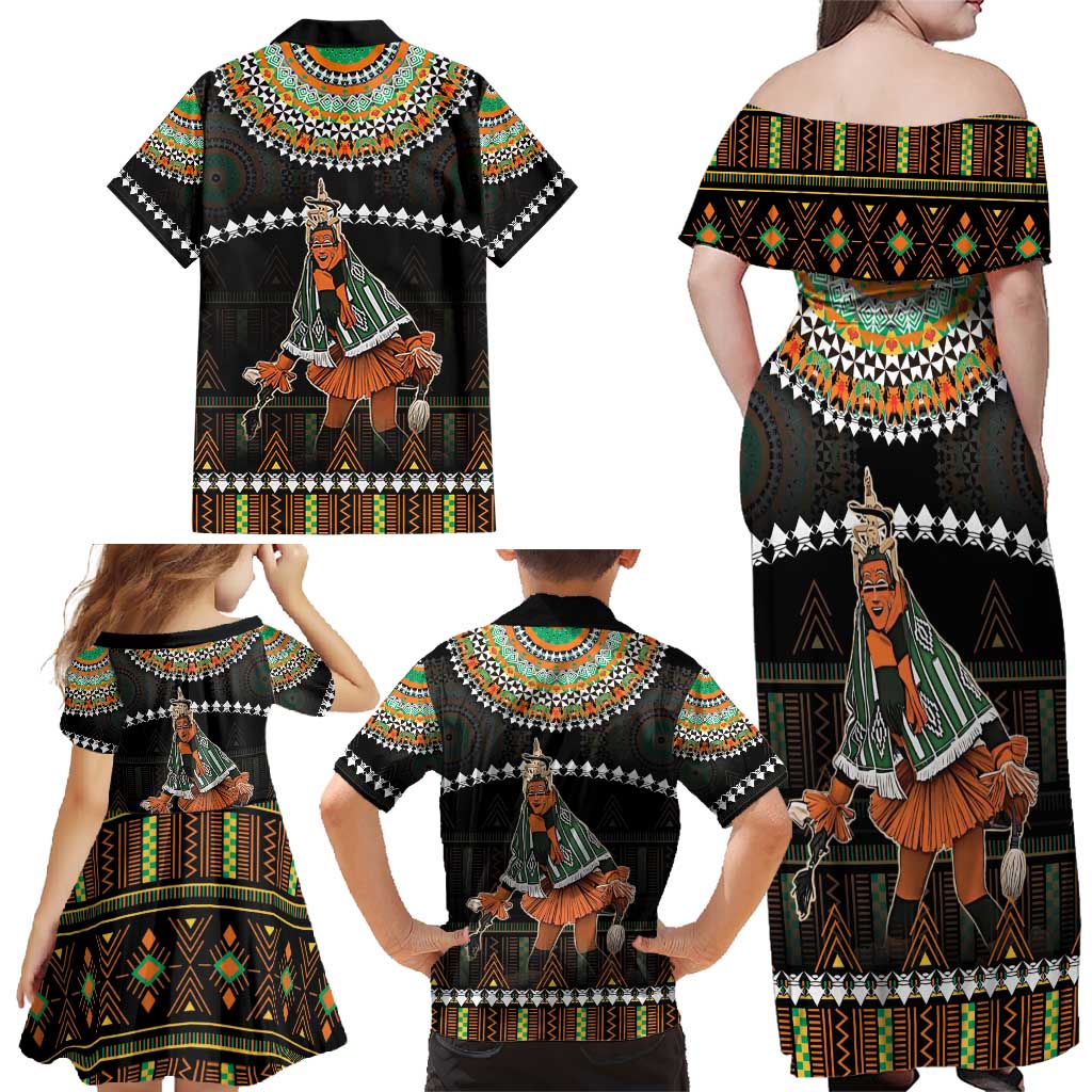 Ivory Coast Festival Of Masks Family Matching Off Shoulder Maxi Dress and Hawaiian Shirt Traditional Zaouli Dance LT05 - Wonder Print Shop