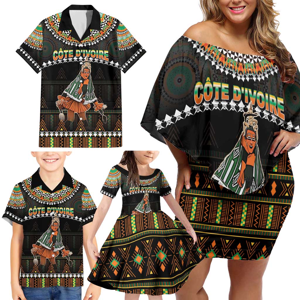 Ivory Coast Festival Of Masks Family Matching Off Shoulder Short Dress and Hawaiian Shirt Traditional Zaouli Dance LT05 - Wonder Print Shop