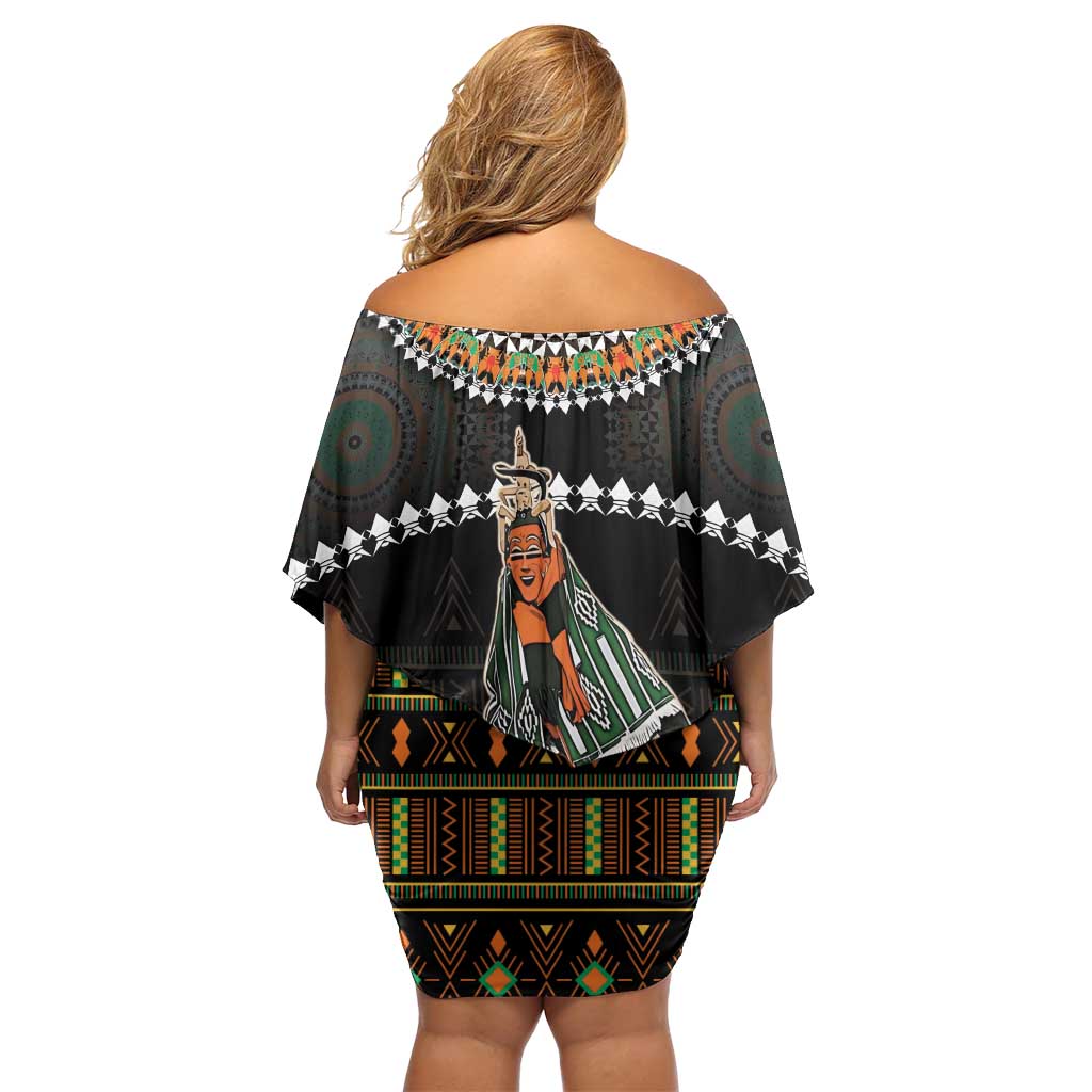 Ivory Coast Festival Of Masks Family Matching Off Shoulder Short Dress and Hawaiian Shirt Traditional Zaouli Dance LT05 - Wonder Print Shop