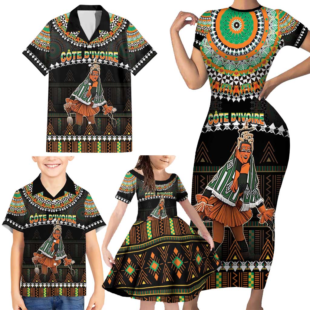 Ivory Coast Festival Of Masks Family Matching Short Sleeve Bodycon Dress and Hawaiian Shirt Traditional Zaouli Dance LT05 - Wonder Print Shop