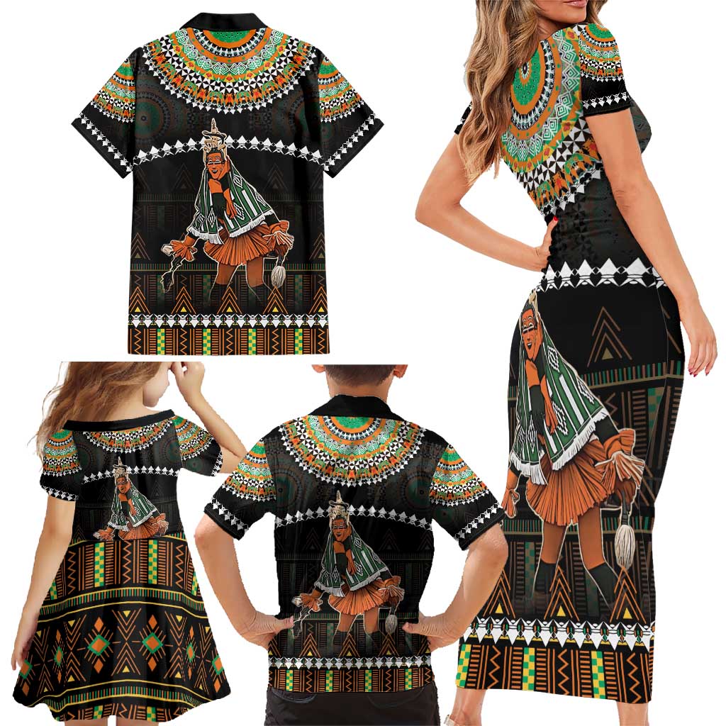 Ivory Coast Festival Of Masks Family Matching Short Sleeve Bodycon Dress and Hawaiian Shirt Traditional Zaouli Dance LT05 - Wonder Print Shop