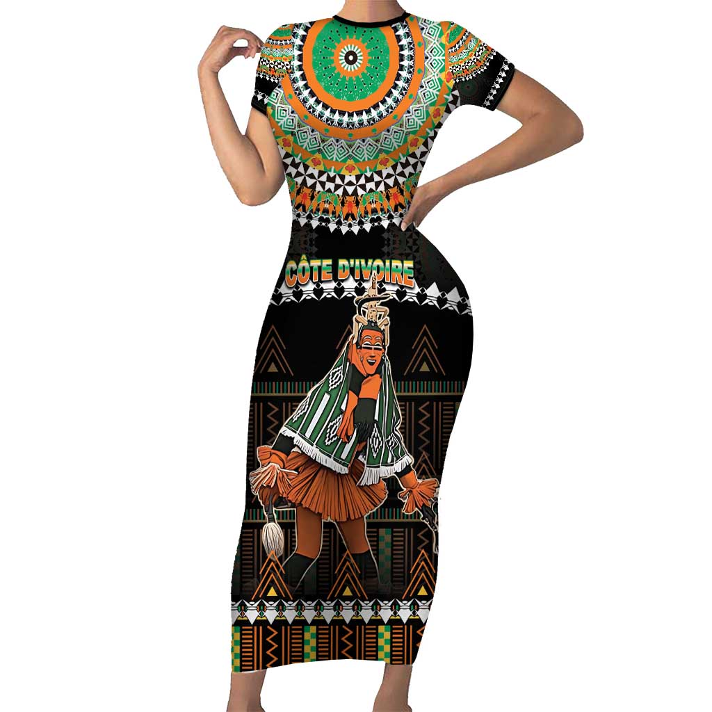 Ivory Coast Festival Of Masks Family Matching Short Sleeve Bodycon Dress and Hawaiian Shirt Traditional Zaouli Dance LT05 - Wonder Print Shop