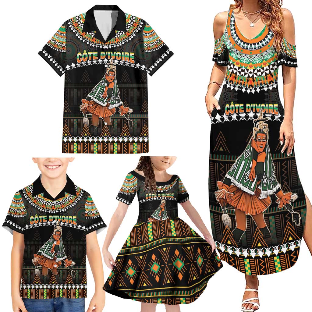 Ivory Coast Festival Of Masks Family Matching Summer Maxi Dress and Hawaiian Shirt Traditional Zaouli Dance LT05 - Wonder Print Shop