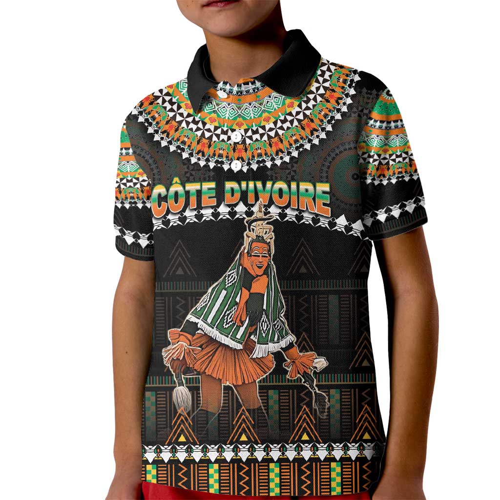 Ivory Coast Festival Of Masks Kid Polo Shirt Traditional Zaouli Dance LT05 - Wonder Print Shop