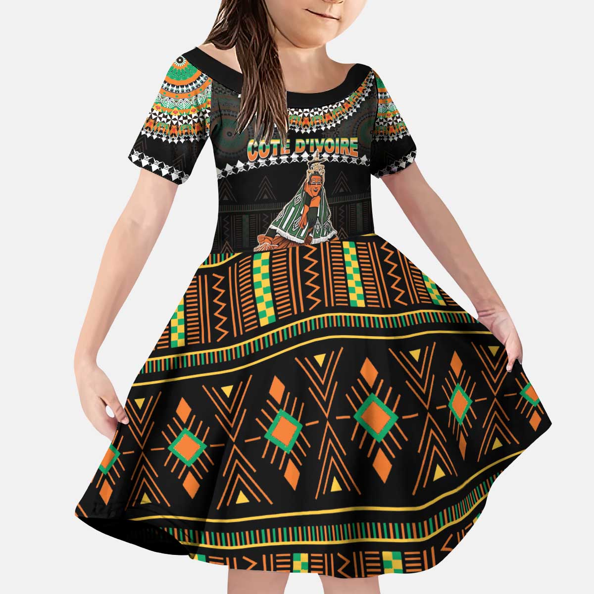 Ivory Coast Festival Of Masks Kid Short Sleeve Dress Traditional Zaouli Dance LT05 - Wonder Print Shop