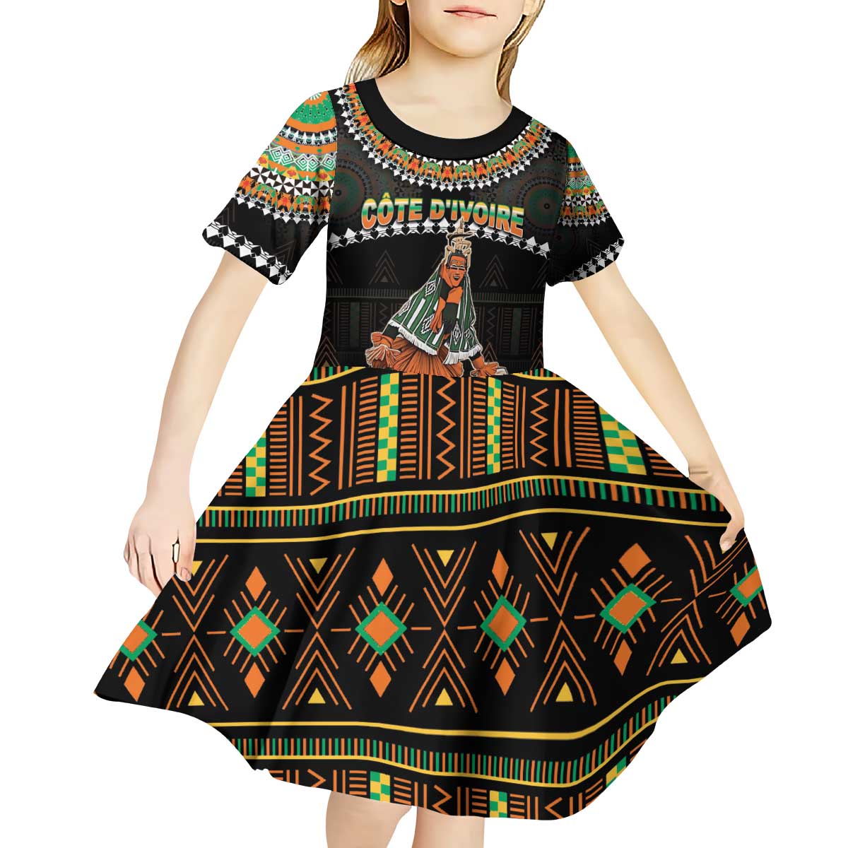 Ivory Coast Festival Of Masks Kid Short Sleeve Dress Traditional Zaouli Dance LT05 - Wonder Print Shop