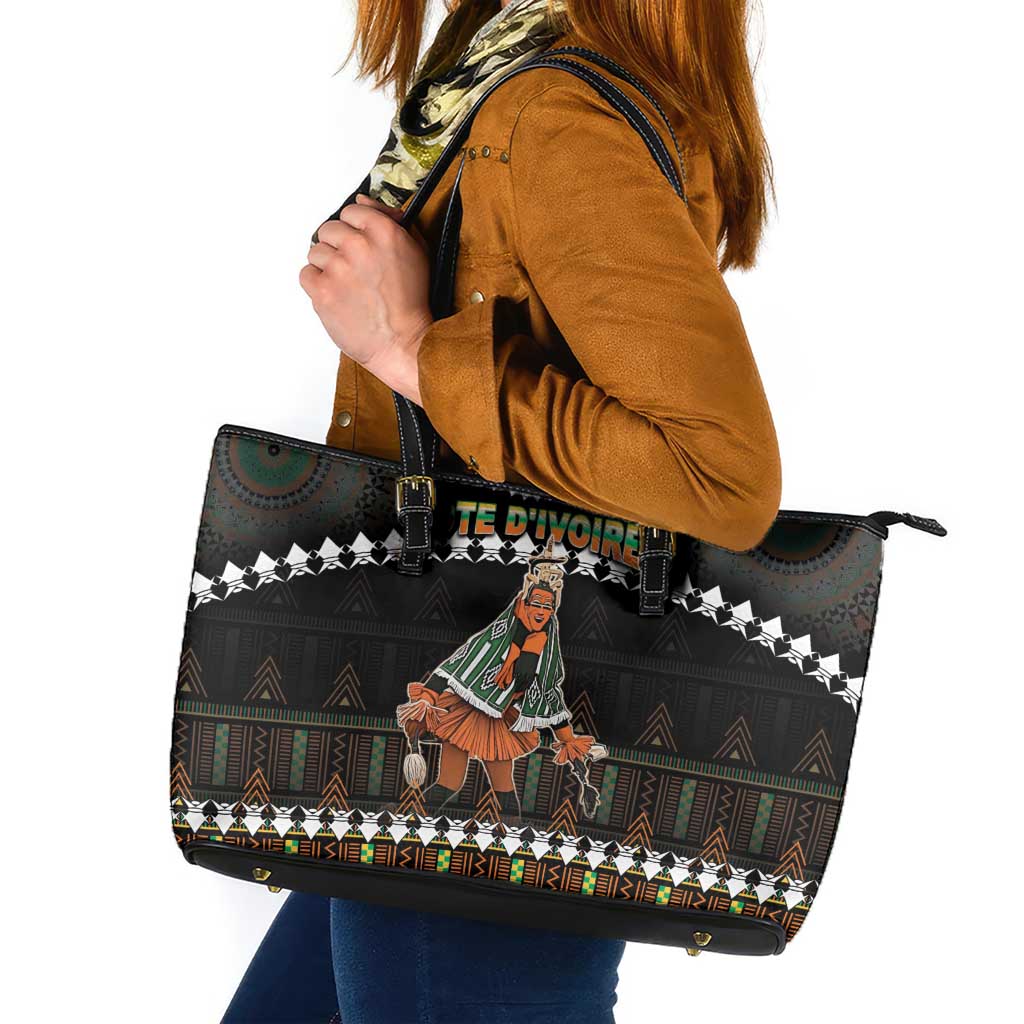 Ivory Coast Festival Of Masks Leather Tote Bag Traditional Zaouli Dance LT05 - Wonder Print Shop