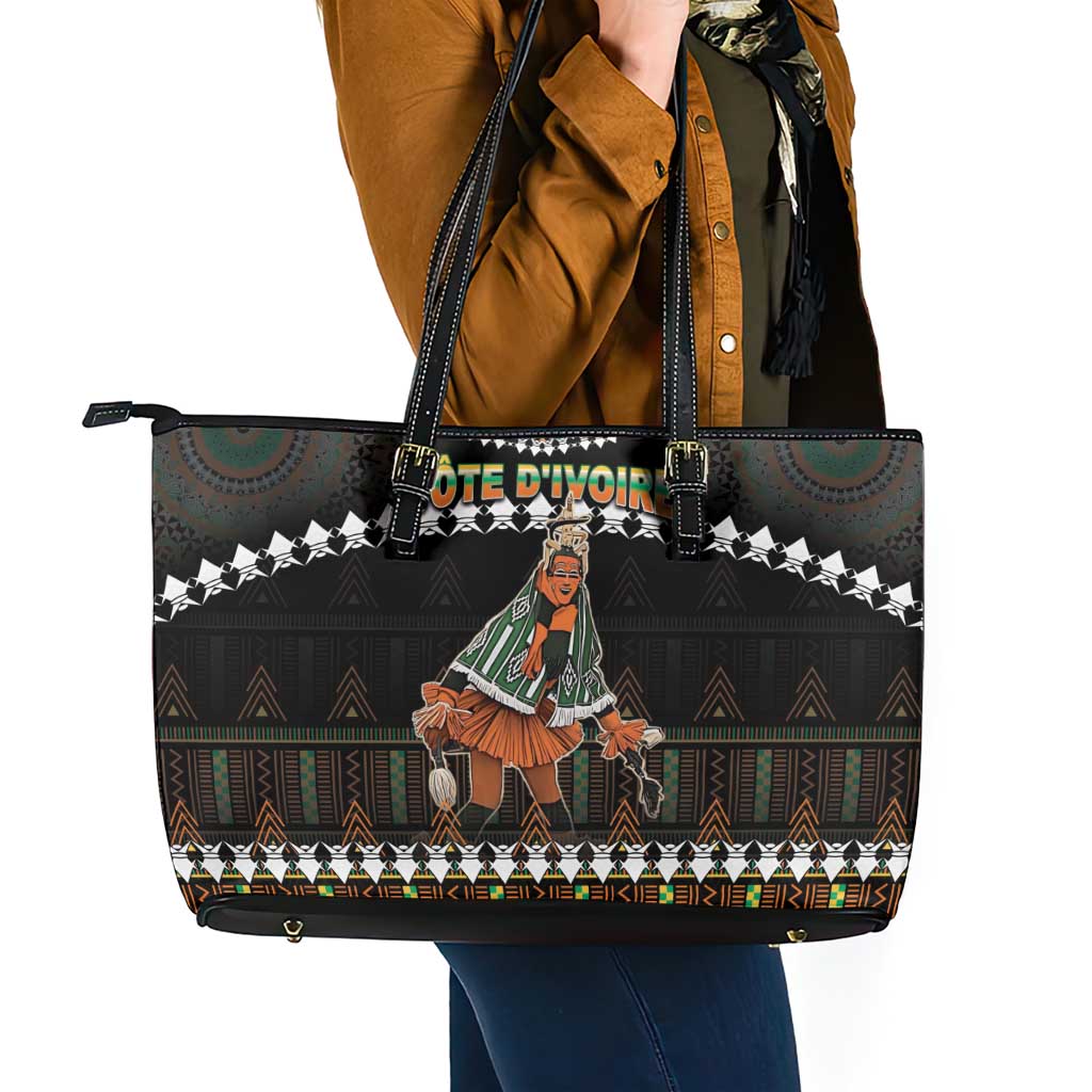 Ivory Coast Festival Of Masks Leather Tote Bag Traditional Zaouli Dance LT05 - Wonder Print Shop