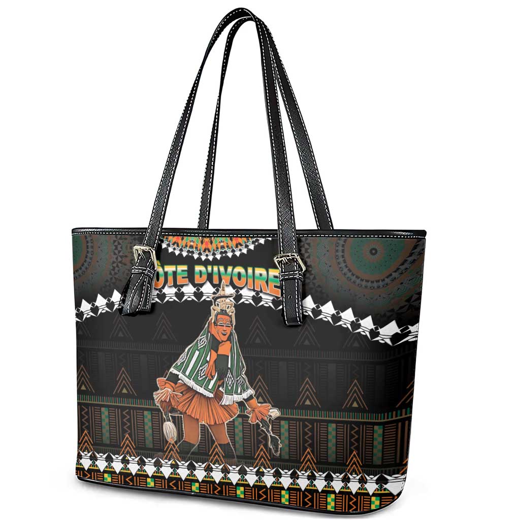 Ivory Coast Festival Of Masks Leather Tote Bag Traditional Zaouli Dance LT05 - Wonder Print Shop