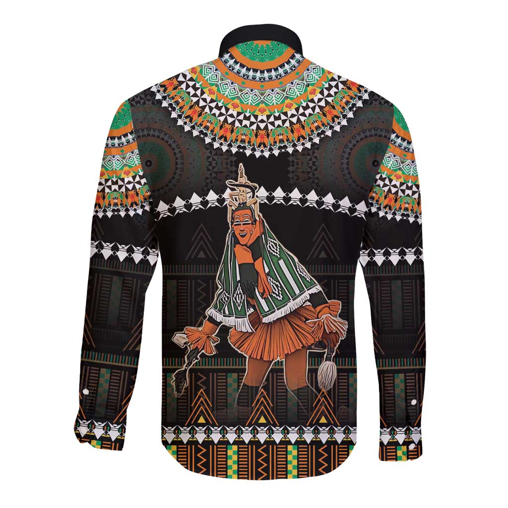Ivory Coast Festival Of Masks Long Sleeve Button Shirt Traditional Zaouli Dance LT05 - Wonder Print Shop
