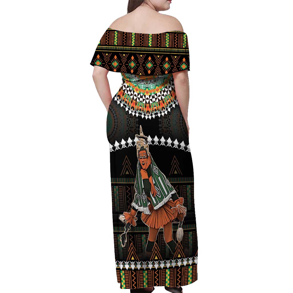 Ivory Coast Festival Of Masks Off Shoulder Maxi Dress Traditional Zaouli Dance LT05 - Wonder Print Shop