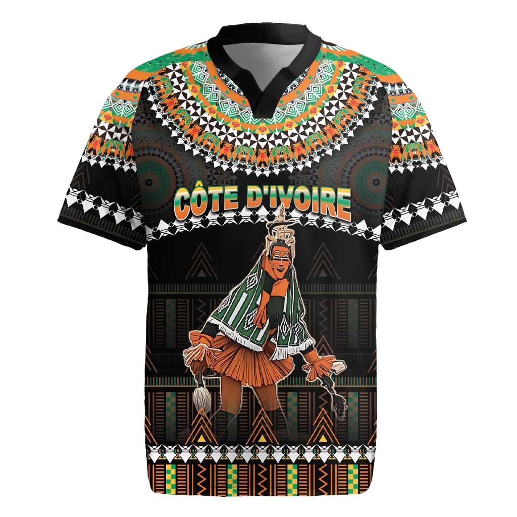 Ivory Coast Festival Of Masks Rugby Jersey Traditional Zaouli Dance LT05 - Wonder Print Shop