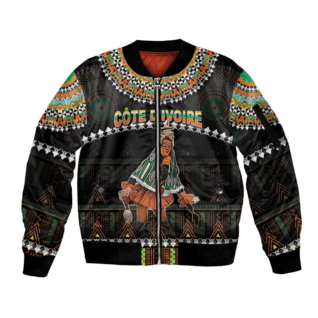 Ivory Coast Festival Of Masks Sleeve Zip Bomber Jacket Traditional Zaouli Dance LT05 - Wonder Print Shop