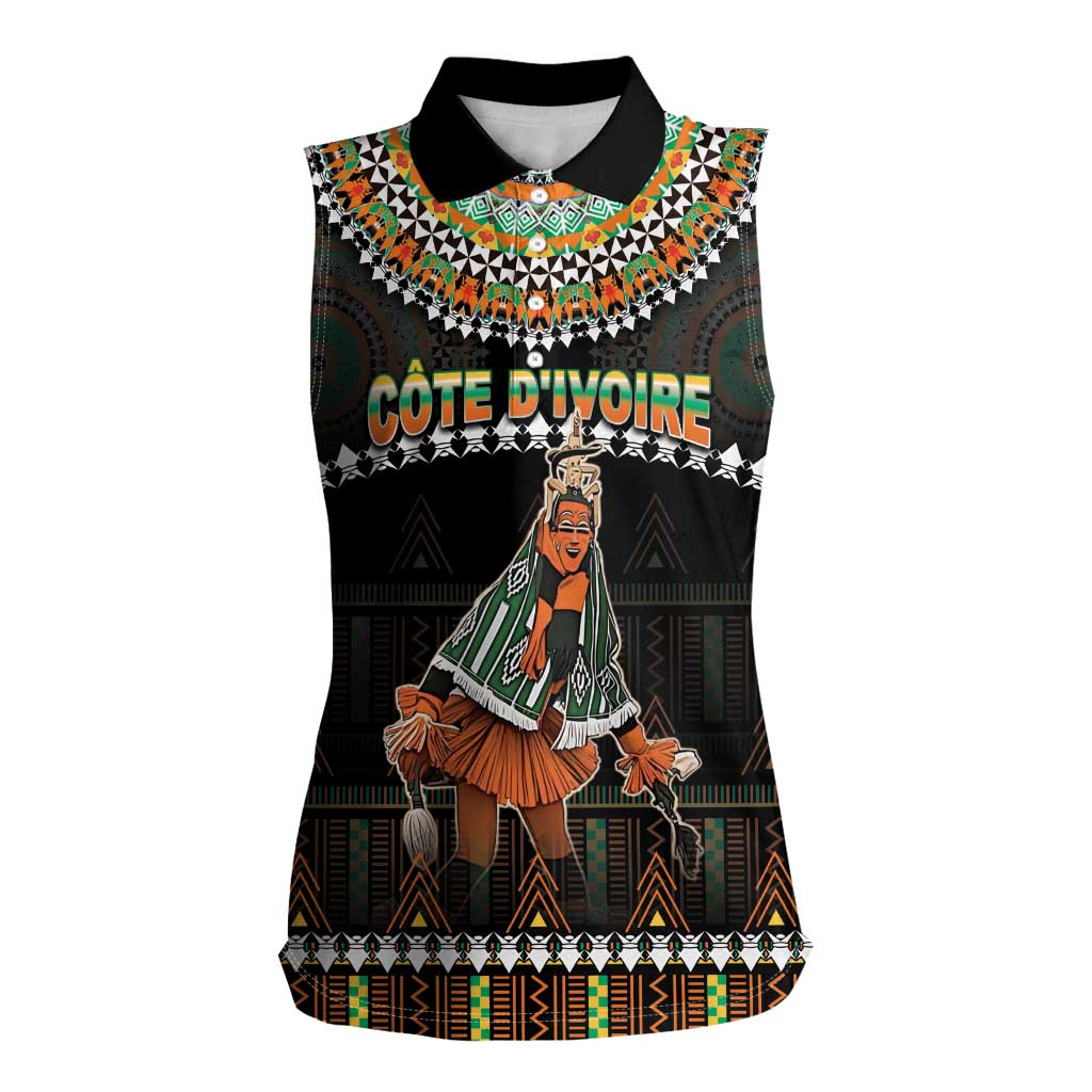 Ivory Coast Festival Of Masks Women Sleeveless Polo Shirt Traditional Zaouli Dance LT05 - Wonder Print Shop