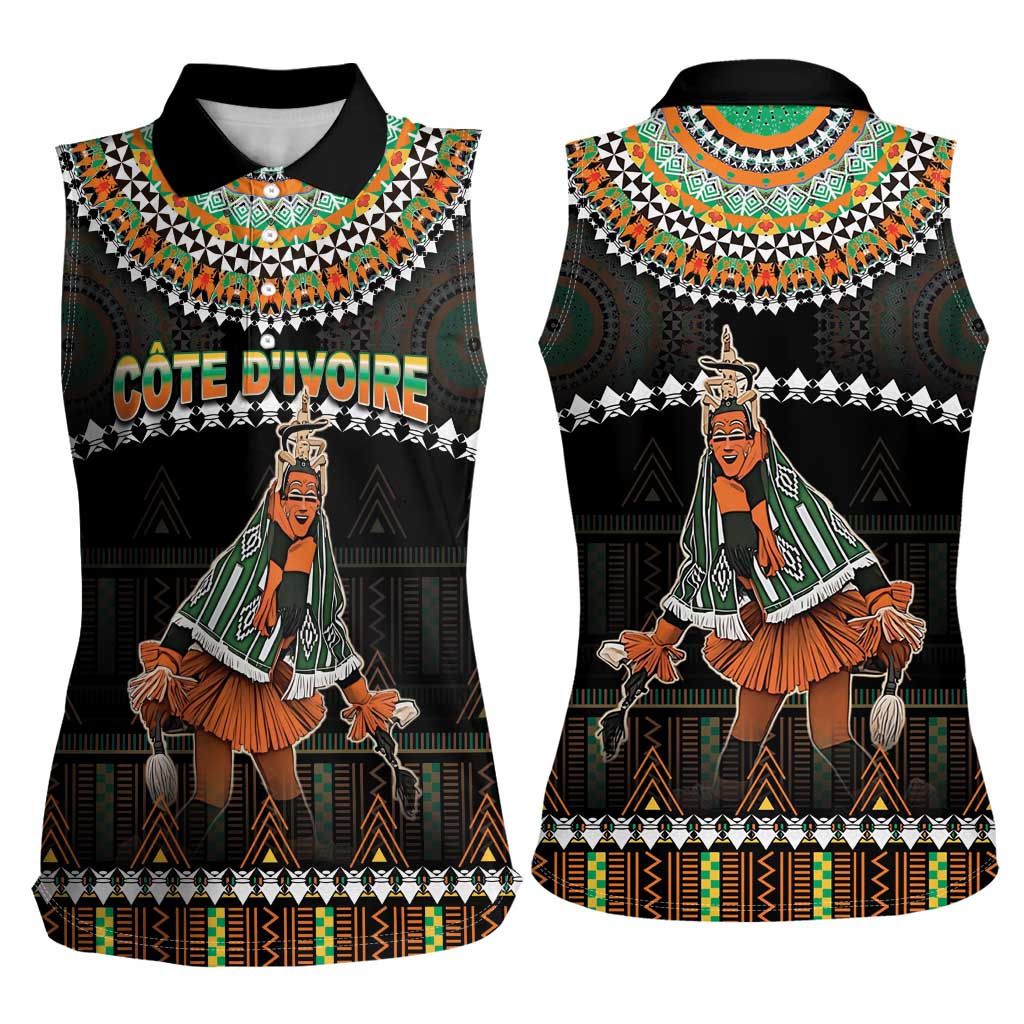 Ivory Coast Festival Of Masks Women Sleeveless Polo Shirt Traditional Zaouli Dance LT05 - Wonder Print Shop