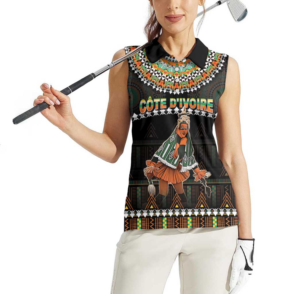 Ivory Coast Festival Of Masks Women Sleeveless Polo Shirt Traditional Zaouli Dance LT05 - Wonder Print Shop