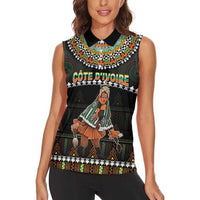 Ivory Coast Festival Of Masks Women Sleeveless Polo Shirt Traditional Zaouli Dance LT05 - Wonder Print Shop