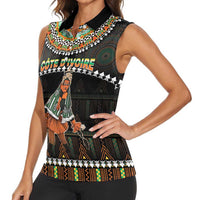 Ivory Coast Festival Of Masks Women Sleeveless Polo Shirt Traditional Zaouli Dance LT05 - Wonder Print Shop