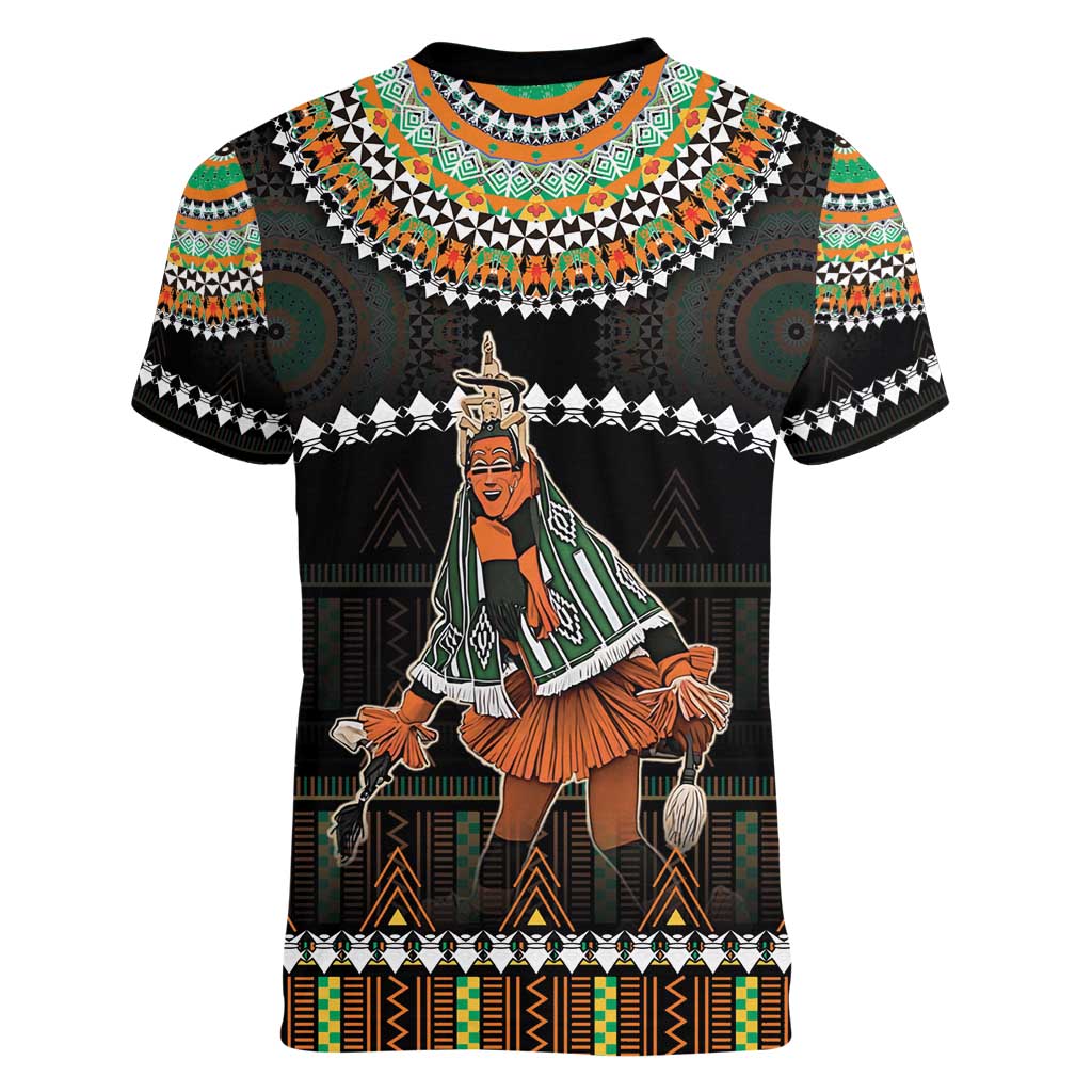Ivory Coast Festival Of Masks Women V-Neck T-Shirt Traditional Zaouli Dance LT05 - Wonder Print Shop