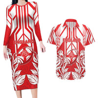 England Red Rose Rugby Custom Couples Matching Long Sleeve Bodycon Dress and Hawaiian Shirt Sporty Style - Wonder Print Shop