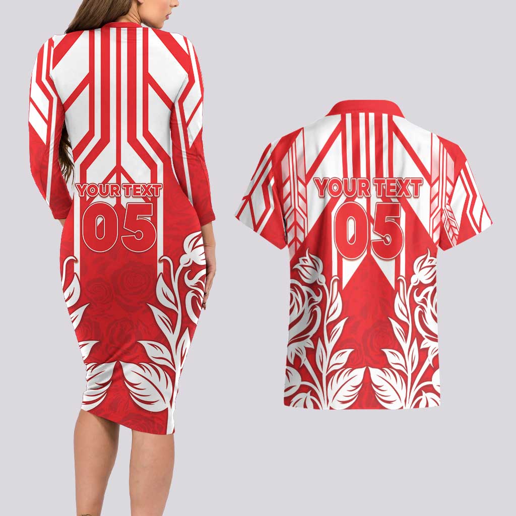 England Red Rose Rugby Custom Couples Matching Long Sleeve Bodycon Dress and Hawaiian Shirt Sporty Style - Wonder Print Shop