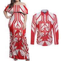 England Red Rose Rugby Custom Couples Matching Off Shoulder Maxi Dress and Long Sleeve Button Shirt Sporty Style - Wonder Print Shop