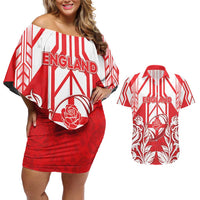 England Red Rose Rugby Custom Couples Matching Off Shoulder Short Dress and Hawaiian Shirt Sporty Style - Wonder Print Shop