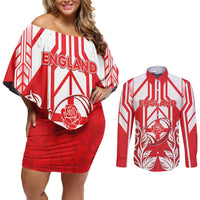 England Red Rose Rugby Custom Couples Matching Off Shoulder Short Dress and Long Sleeve Button Shirt Sporty Style - Wonder Print Shop