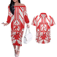 England Red Rose Rugby Custom Couples Matching Off The Shoulder Long Sleeve Dress and Hawaiian Shirt Sporty Style - Wonder Print Shop