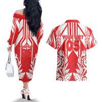 England Red Rose Rugby Custom Couples Matching Off The Shoulder Long Sleeve Dress and Hawaiian Shirt Sporty Style - Wonder Print Shop