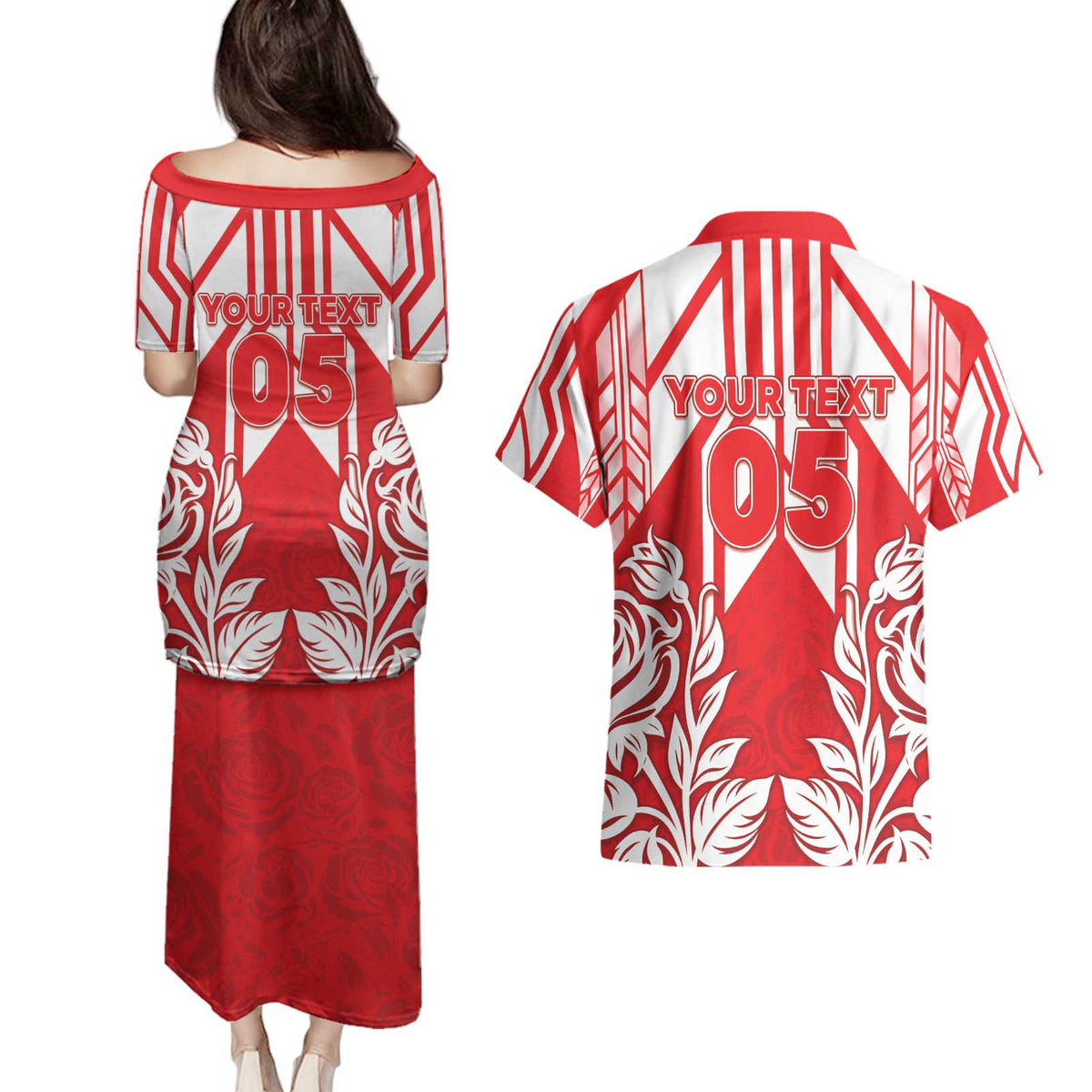 England Red Rose Rugby Custom Couples Matching Puletasi and Hawaiian Shirt Sporty Style - Wonder Print Shop