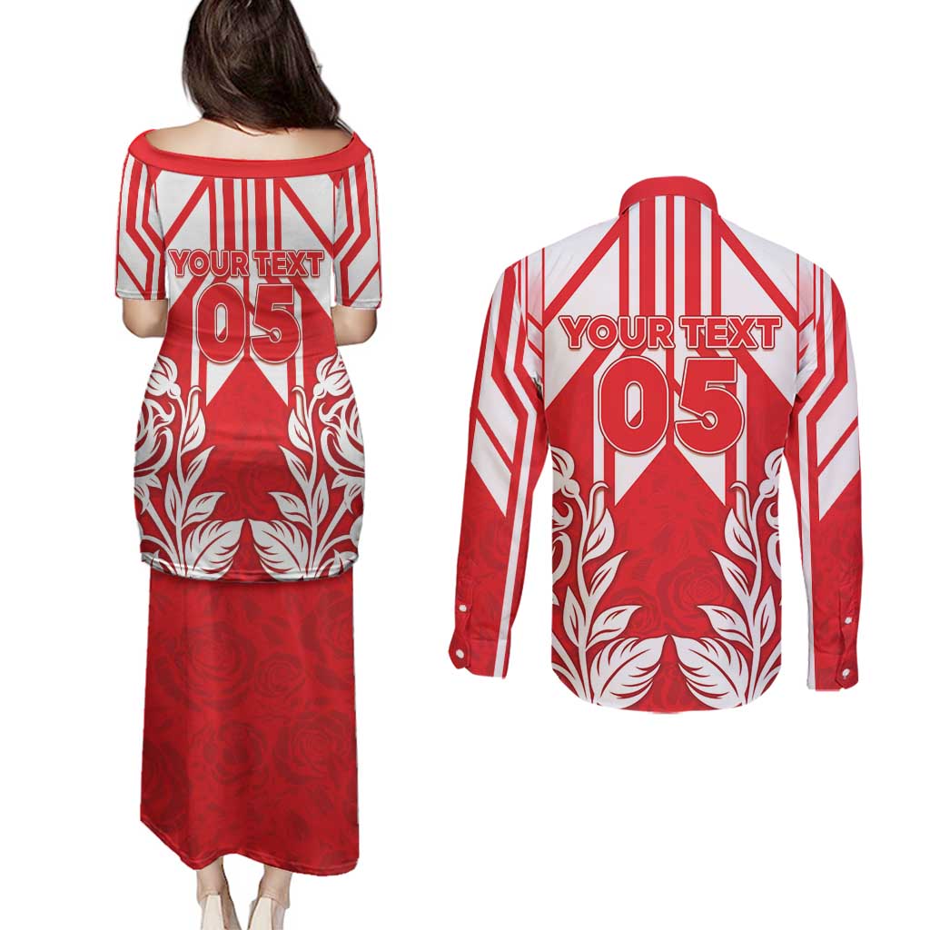 England Red Rose Rugby Custom Couples Matching Puletasi and Long Sleeve Button Shirt Sporty Style - Wonder Print Shop