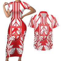 England Red Rose Rugby Custom Couples Matching Short Sleeve Bodycon Dress and Hawaiian Shirt Sporty Style - Wonder Print Shop