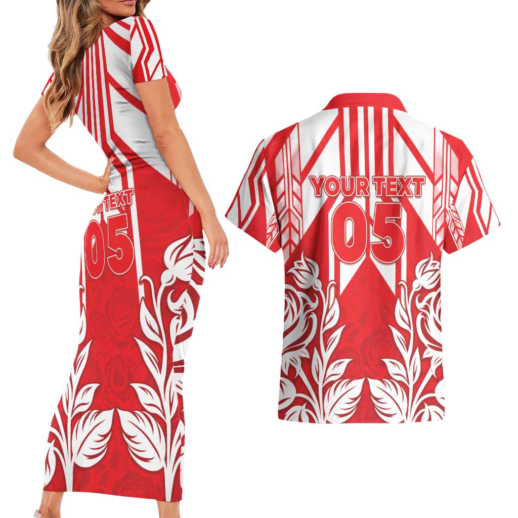 England Red Rose Rugby Custom Couples Matching Short Sleeve Bodycon Dress and Hawaiian Shirt Sporty Style - Wonder Print Shop