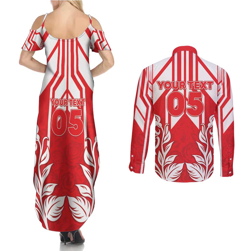 England Red Rose Rugby Custom Couples Matching Summer Maxi Dress and Long Sleeve Button Shirt Sporty Style - Wonder Print Shop