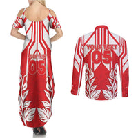 England Red Rose Rugby Custom Couples Matching Summer Maxi Dress and Long Sleeve Button Shirt Sporty Style - Wonder Print Shop