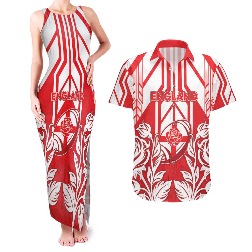 England Red Rose Rugby Custom Couples Matching Tank Maxi Dress and Hawaiian Shirt Sporty Style - Wonder Print Shop