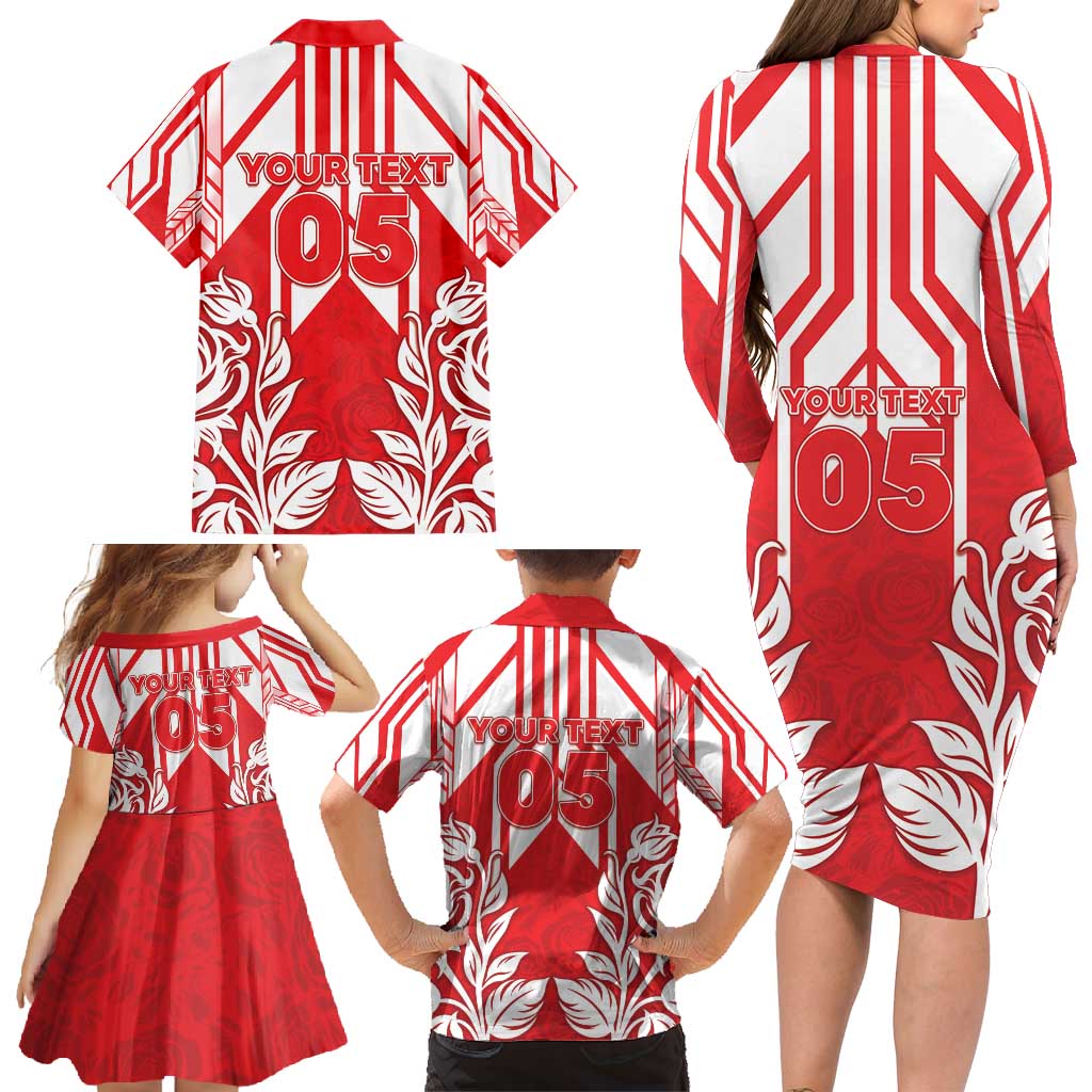 England Red Rose Rugby Custom Family Matching Long Sleeve Bodycon Dress and Hawaiian Shirt Sporty Style - Wonder Print Shop